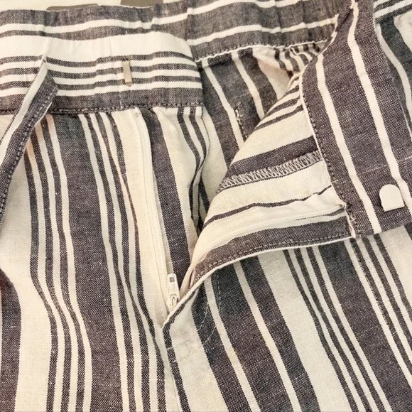 Liz Claiborne Striped Linen Blend Beach Pants M White Navy Drawstring Waist - Picture 6 of 11